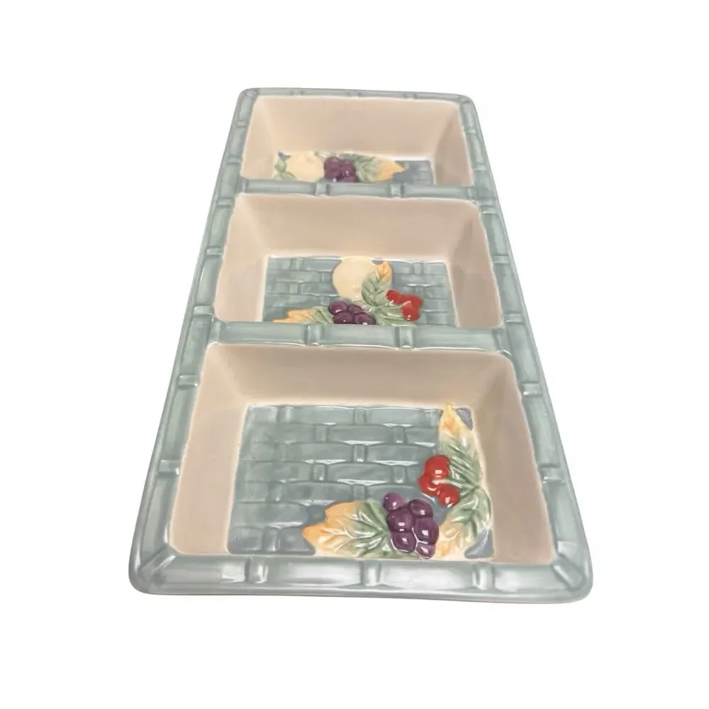 Pfaltzgraff Jamberry Pale Green 3 Part Rectangular Divided Server Tray Dish